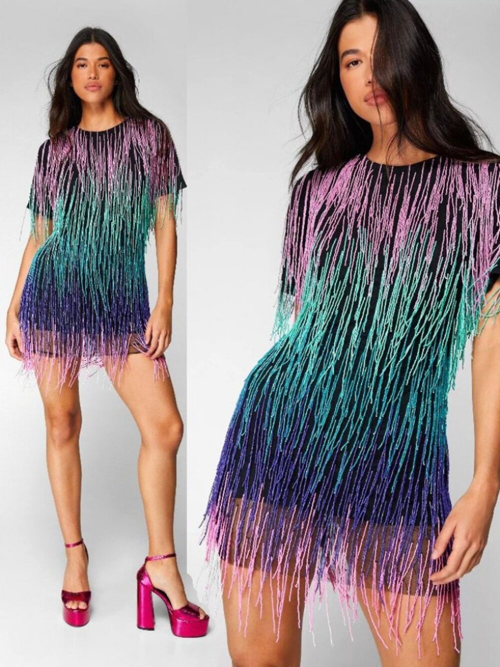 💥SHOWSTOPPER!💥Roaring 20s Vibe Stunning Ombre Beaded Tassel Dress